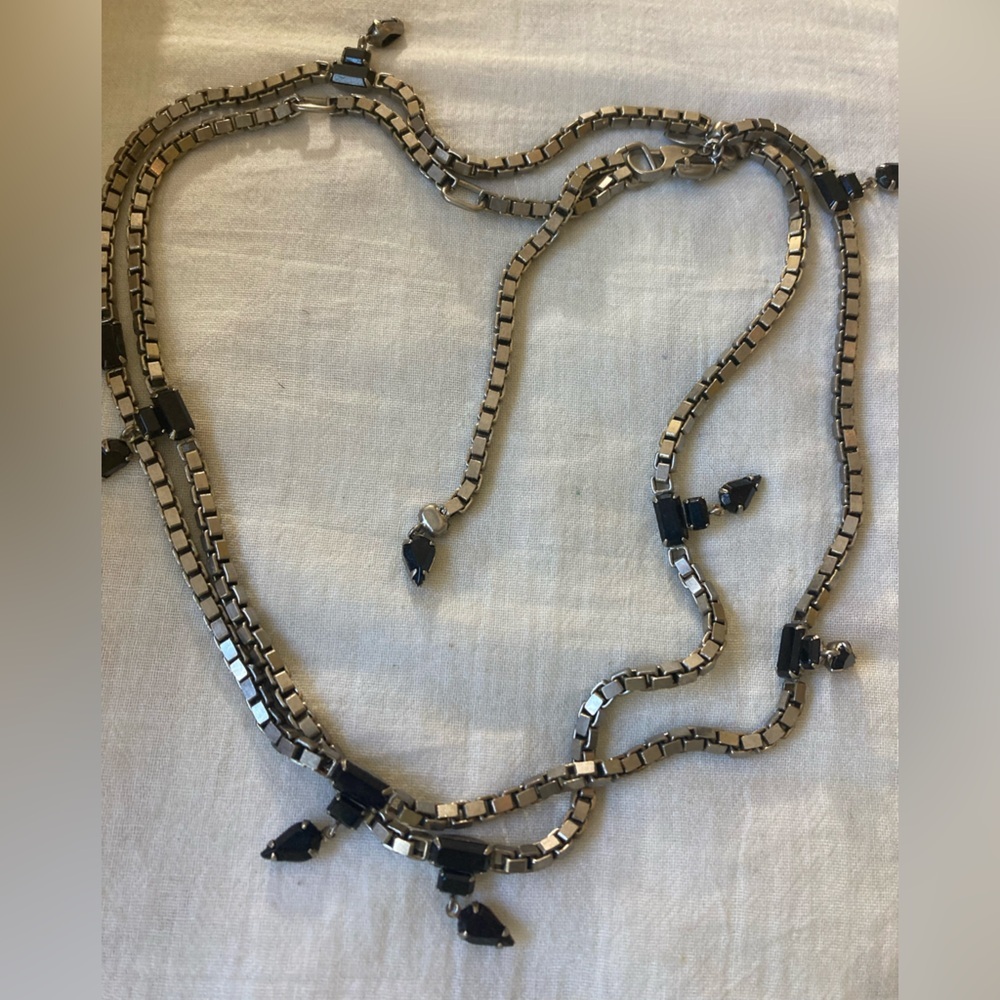 Laura Vogel New York Vintage‎ Book Chain 40” Long Necklace w/ Black Stones